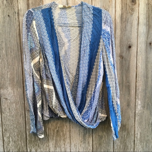 Lovestitch Geometrical Blue Wrap Long Sleeve Geometric Print Top Small - Picture 1 of 7